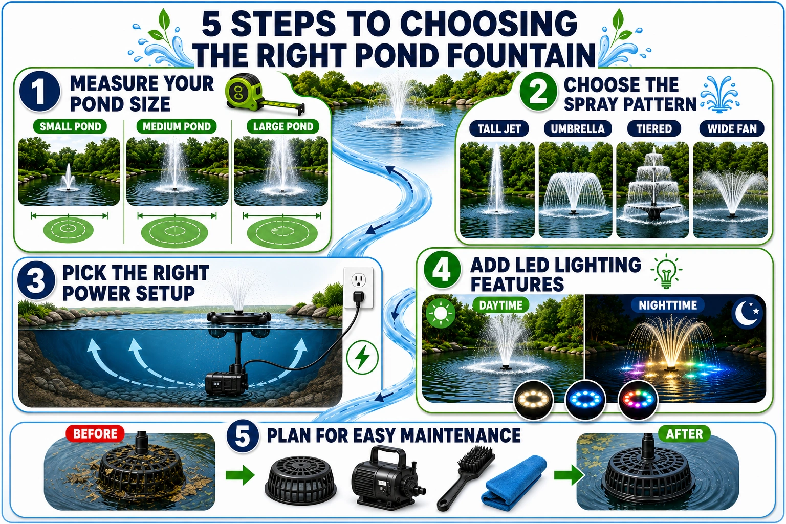 5 steps to choosing the right pond fountain