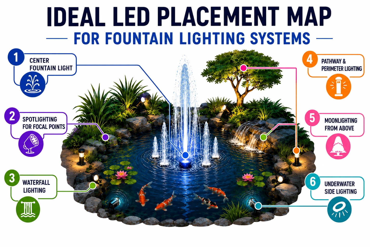 ideal led placement map for fountain lighting systems