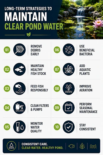 long-term strategies to maintain clear pond water
