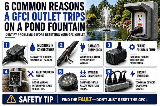 common reasons a gfci outlet trips on a pond fountain