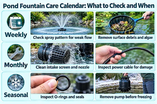 pond fountain care calendar-what to check and when